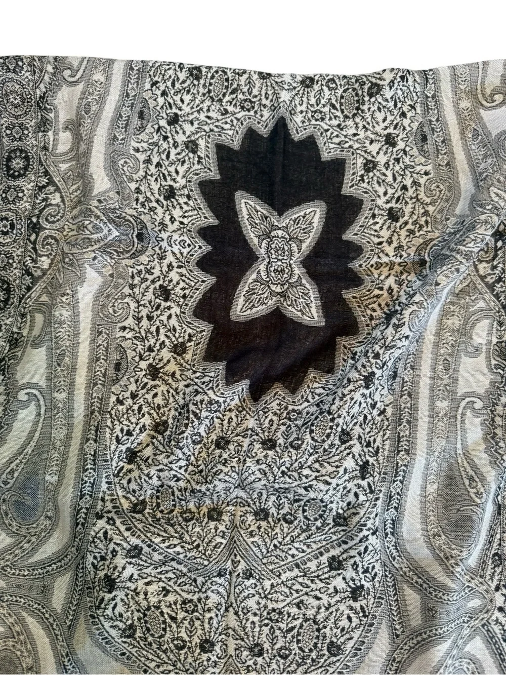 Women’s tassel shawl pashmina wrap scarf in gray & black paisley’s 79.5 x 21.5